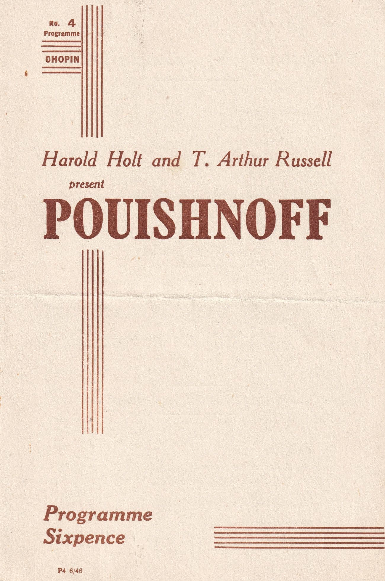 Pouishnoff Chopin Recital 1940s Classical Theatre Programme
