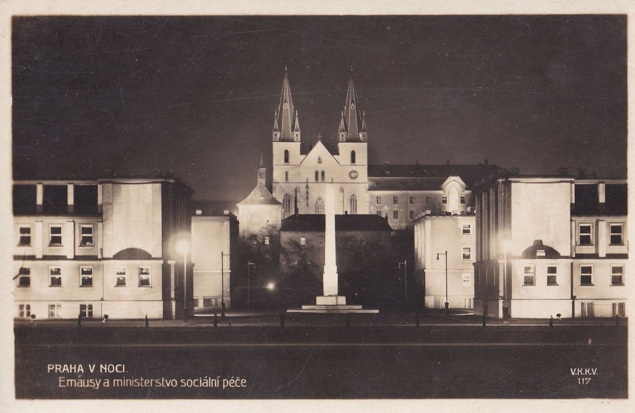 Praha Emausy Prague Embassy At Night Real Photo Old Postcard