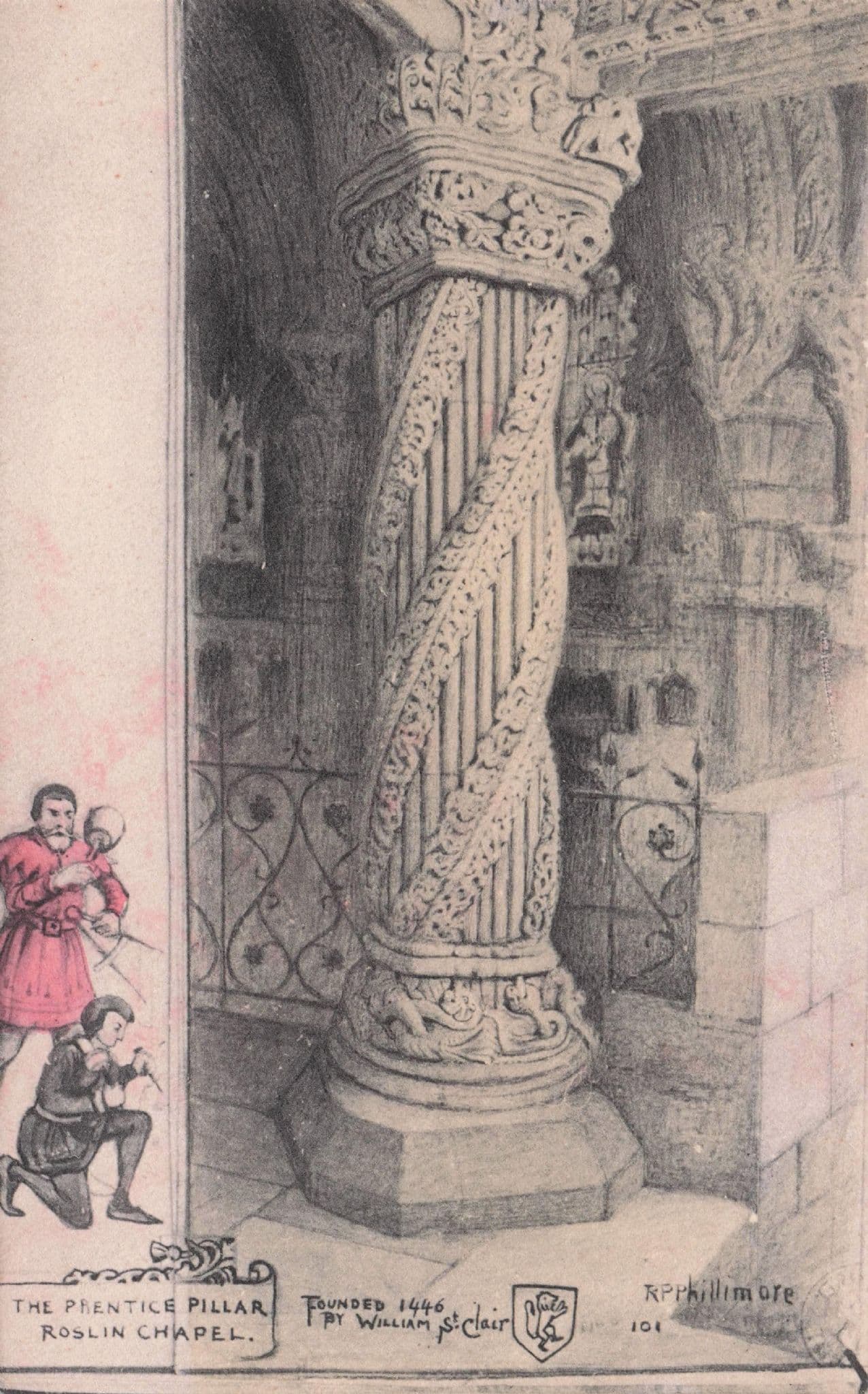 Prentice Pillar Roslin Chapel Legend Scottish Phillimore Old Postcard