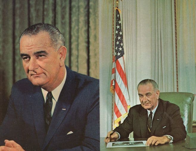 President Lyndon Baines incl Autograph ing a Photo 2x Postcard s