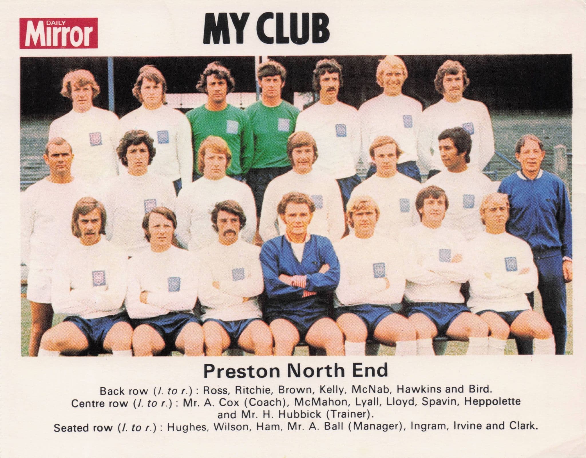 Preston North End Football My Club Daily Mirror Rare PB Postcard