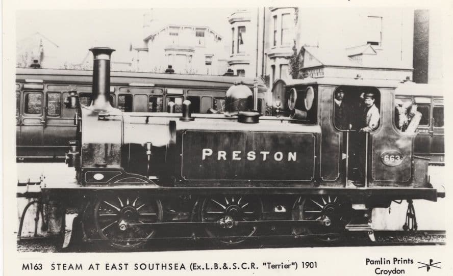 Preston Train at East Southsea Real Photo Railway postcard