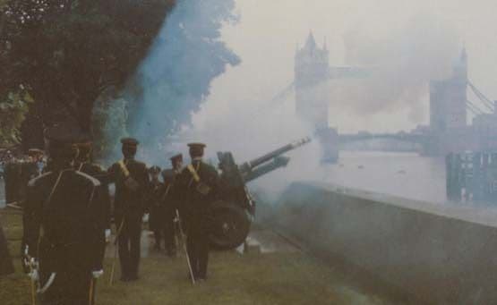 Prince Charles Firing Royal Salute London Tower Bridge June 1982 Royal Postcard