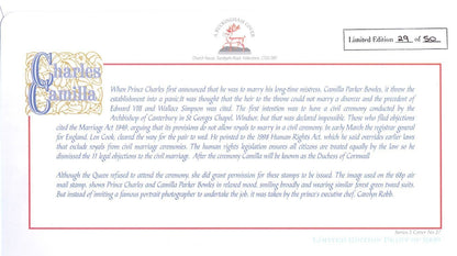 Prince King Charles Camilla Bowles Royal Wedding 2005 LTD TO 50 FDC