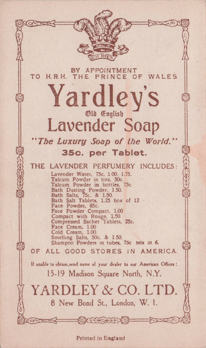 Prince Of Wales No 4 Yardley Lavender Soap Advertising RPC Postcard