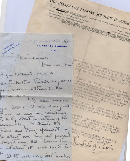 Prince Vsevolod Ivanovich 2x Russian Army in France WW2 Hand Signed Letter s
