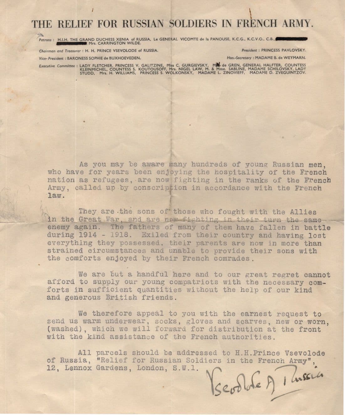 Prince Vsevolod Ivanovich 2x Russian Army in France WW2 Hand Signed Letter s