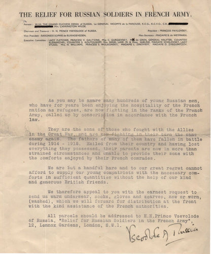 Prince Vsevolod Ivanovich 2x Russian Army in France WW2 Hand Signed Letter s
