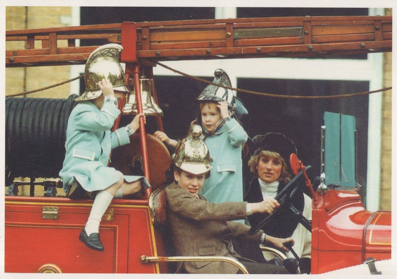 Princess Diana In Fire Engine Sandringham Norfolk in 1980s Postcard