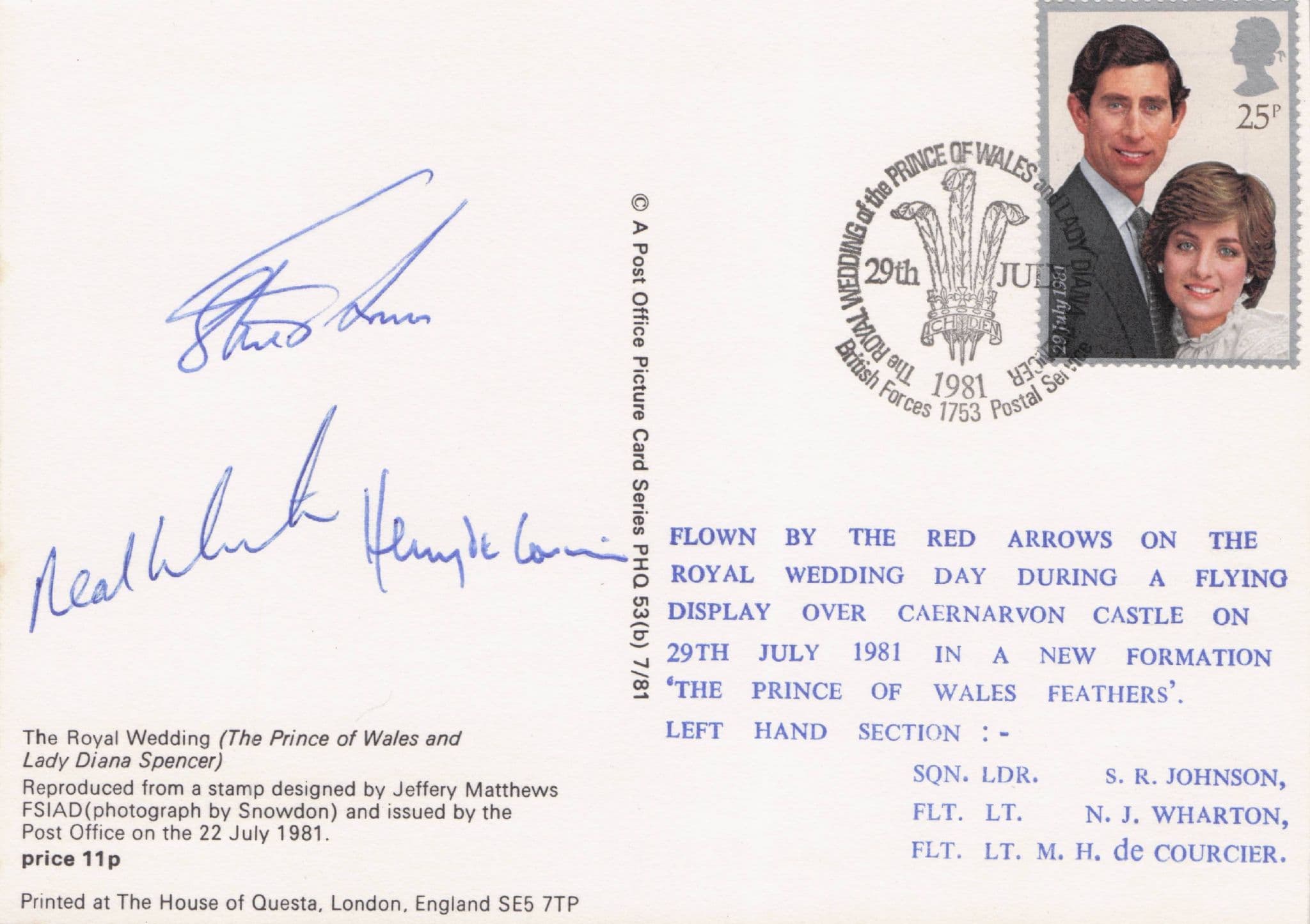 Princess Diana King Charles Royal Wedding Day Pilots MULTI Hand Signed Postcard FDC