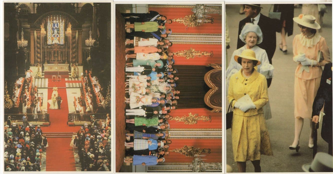 Princess Diana Royal Wedding Full Group Photo Aerial 3x Postcard s
