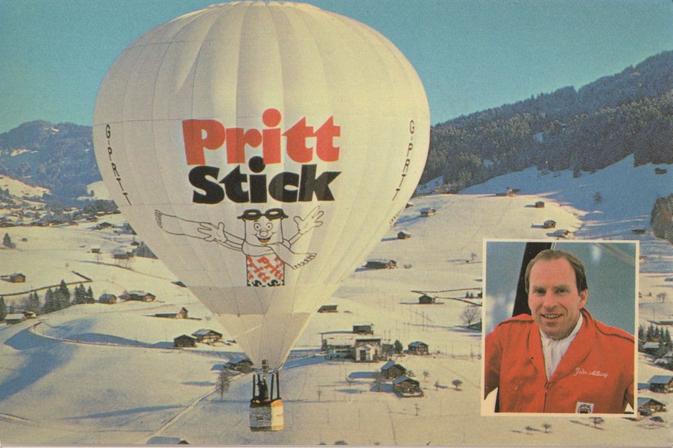 Pritt Stick Glue Hot Air Balloon Pilot John Albury Advertising Postcard