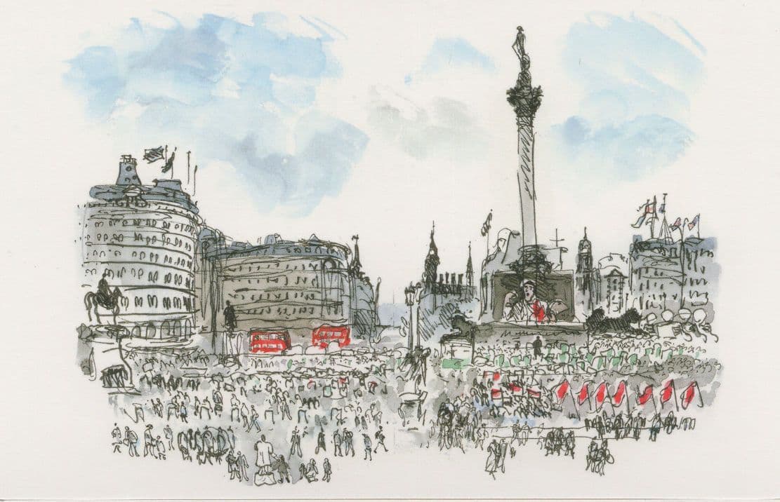 Protest Riot March at Trafalgar Square London Painting Postcard