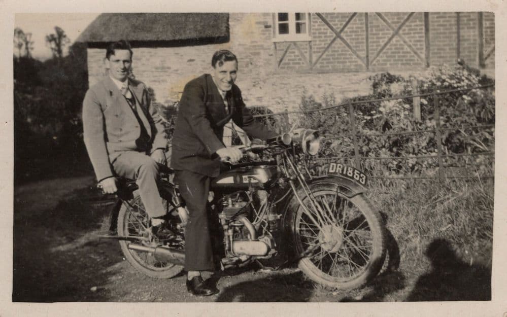Proud Motorcycle Bike Riders in Back Garden Antique Real Photo Postcard