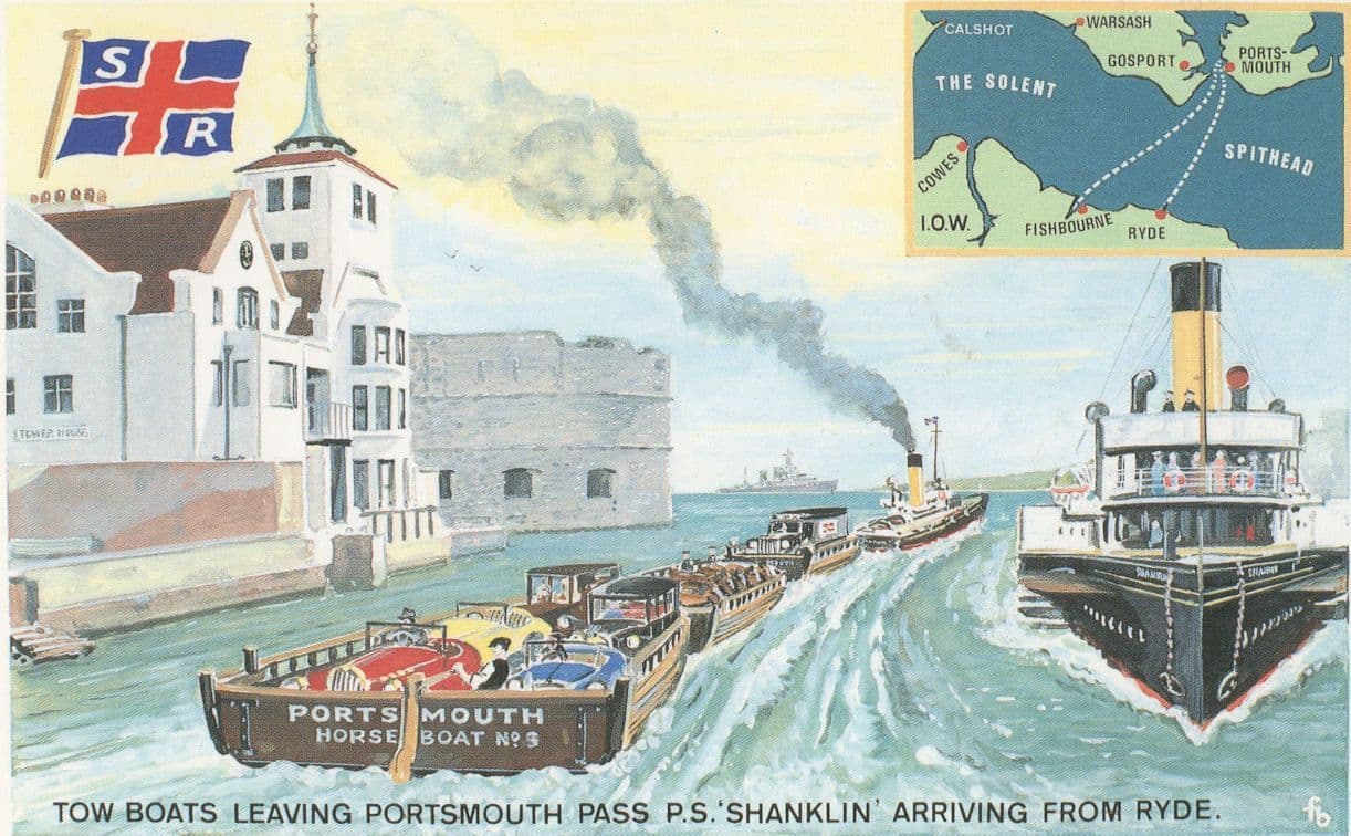 PS Shanklin Ship Portsmouth To Fishbourne Ticket Map Postcard