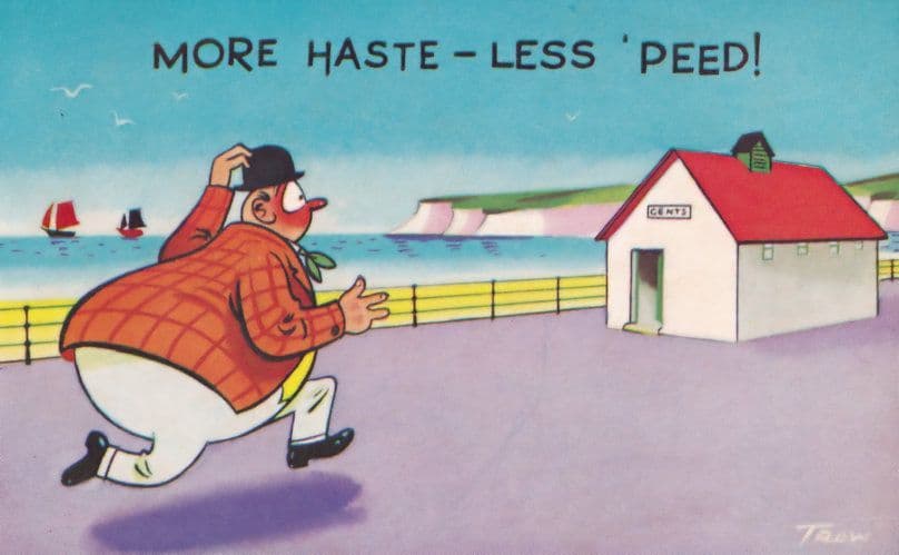 Public Toilets More Haste Less Pee Speed Comic Humour Postcard