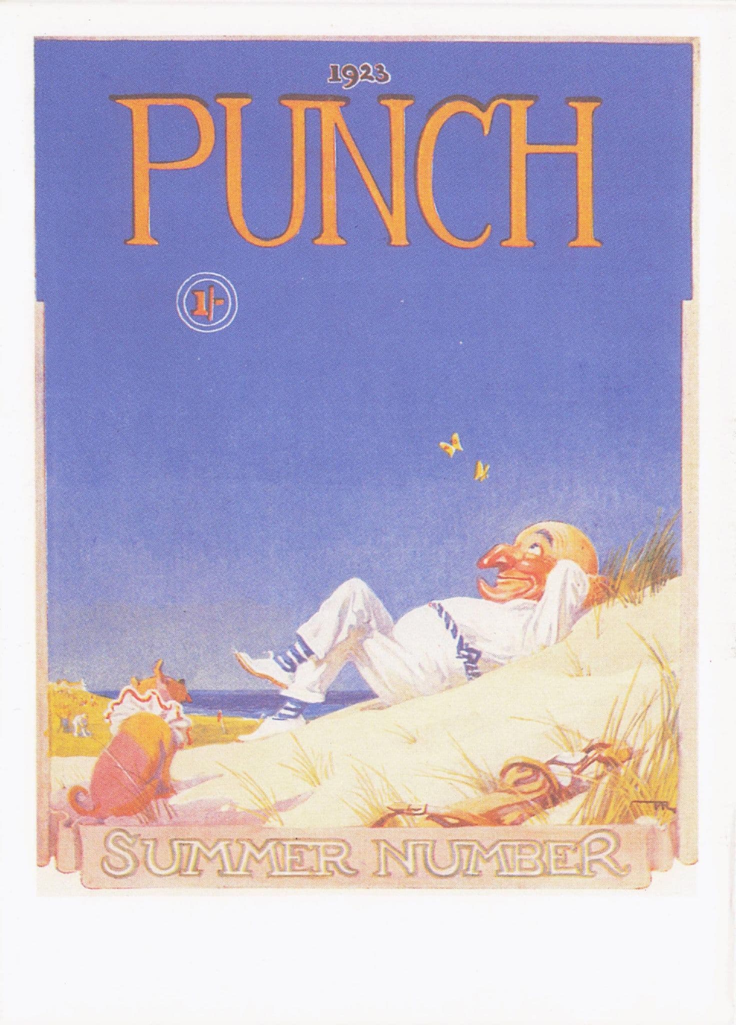 Punch Summer Magazine Dog Dwarf  Beach 1923 Old Cover Art Postcard