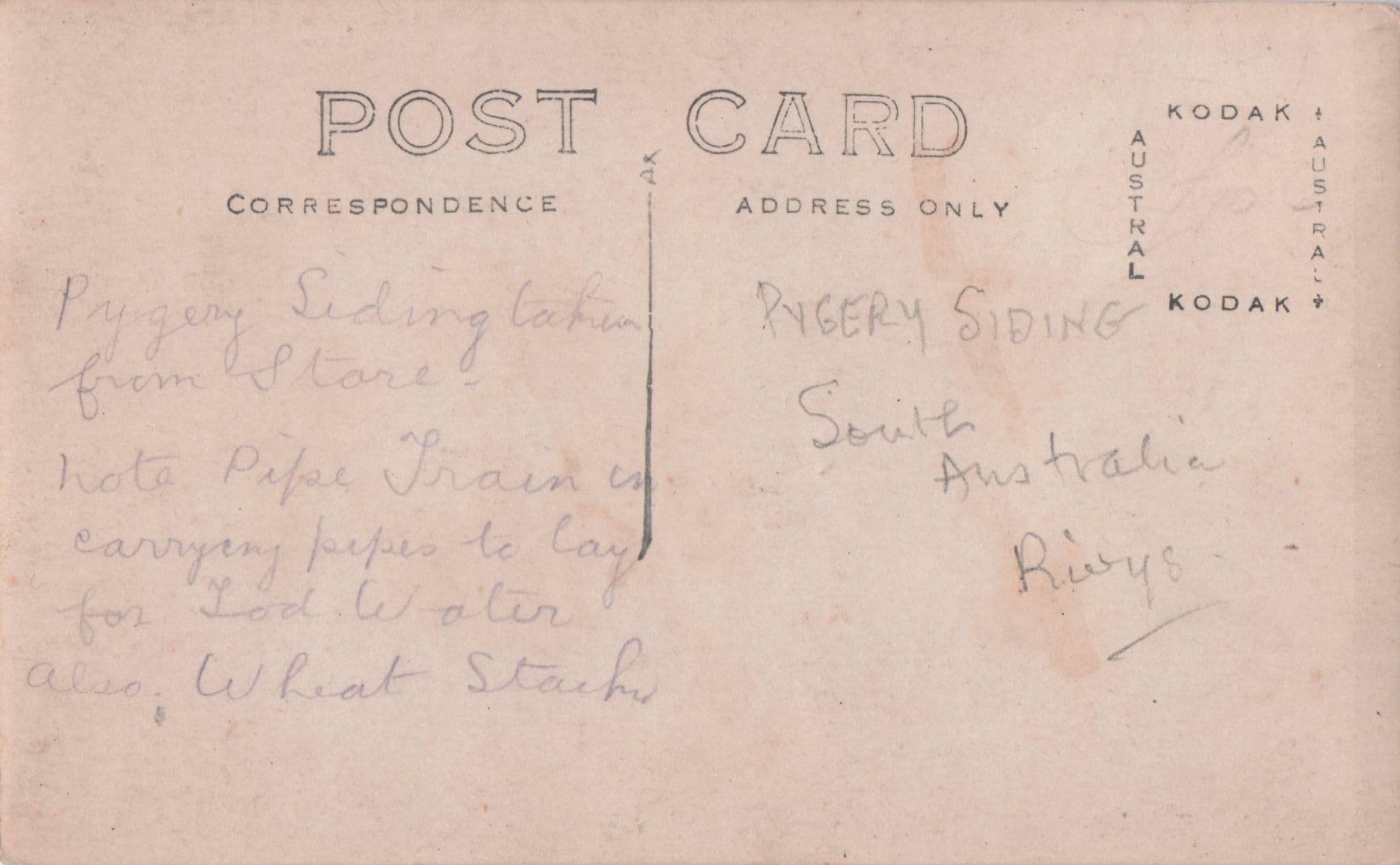 Pygery Siding South Australia Pipe Train Station Old Real Photo Postcard