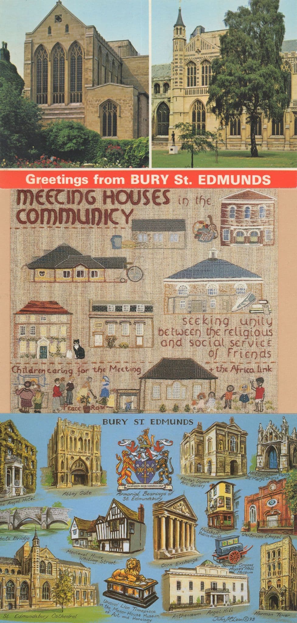 Quaker Tapestry Bury St Edmunds Map 3x Suffolk Postcard s