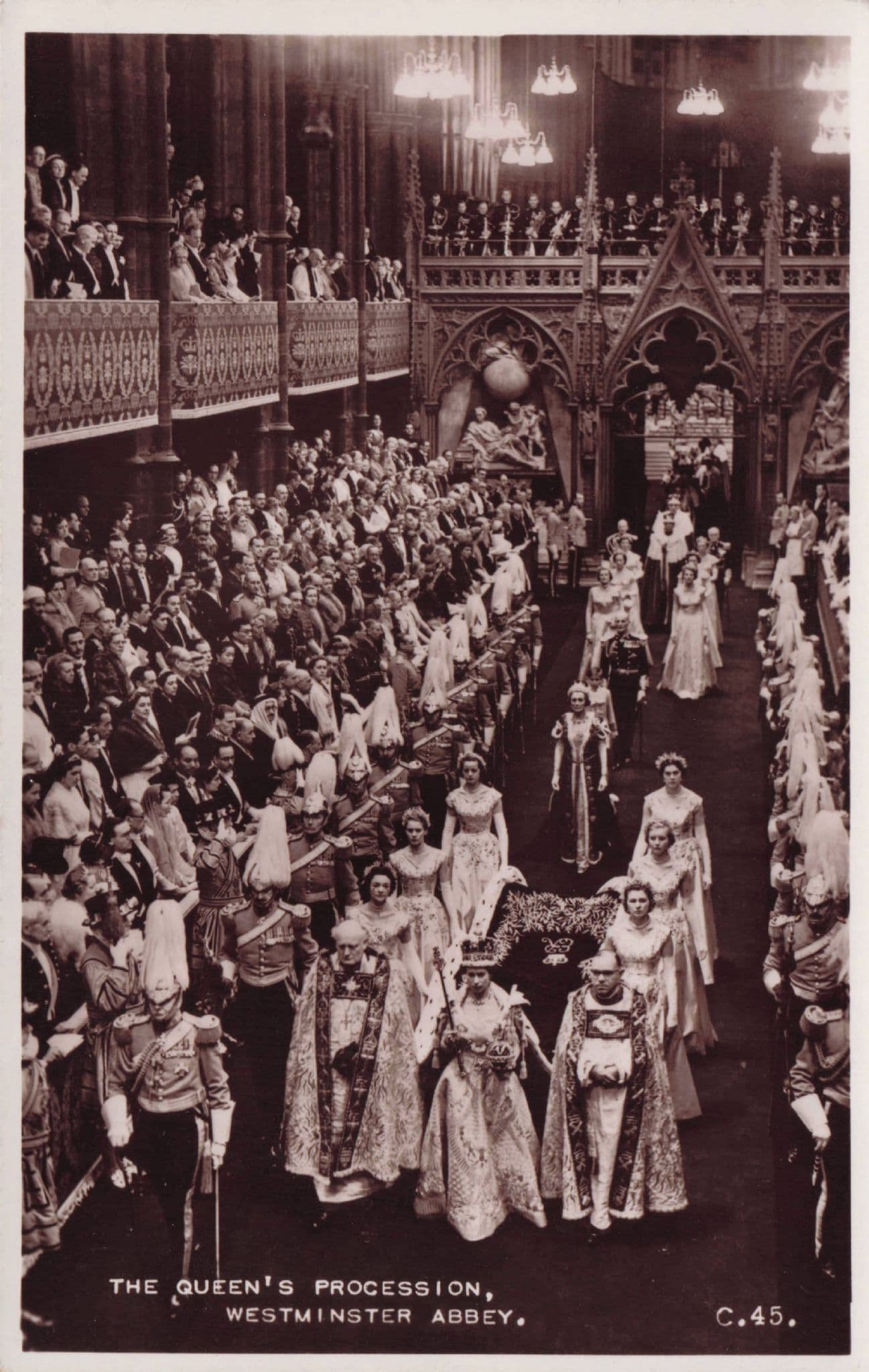Queen Elizabeth Coronation Procession Westminster Abbey Valentines Postcard