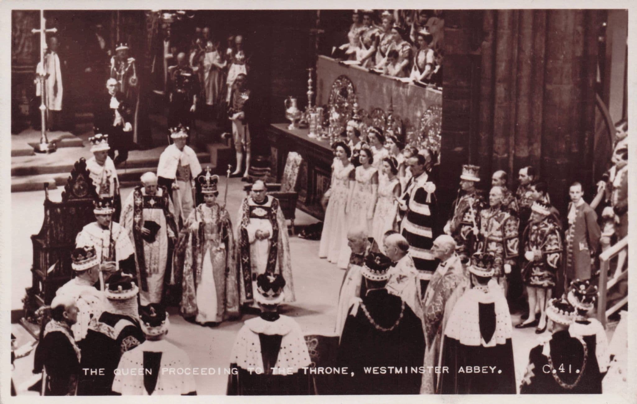 Queen Elizabeth II Coronation Proceeding To Throne RPC Old Postcard