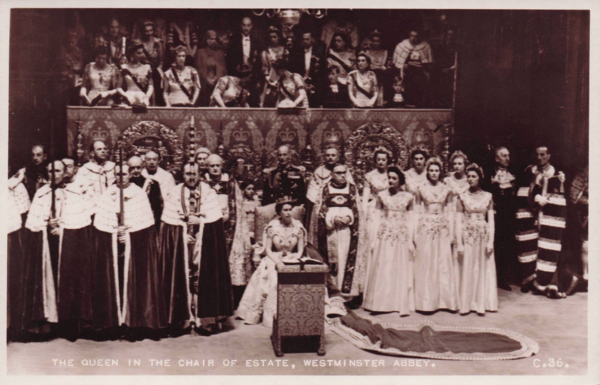 Queen Elizabeth II In Chair Of Estate Westminster Abbey Coronation Postcard