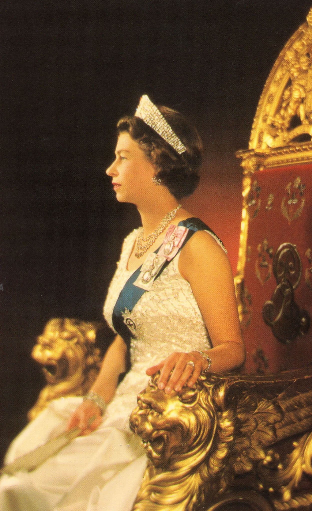 Queen Elizabeth On Throne Karsh of Ottawa Painting Royal Postcard