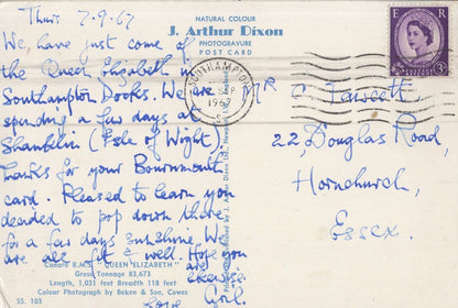 Queen Elizabeth Ship Passenger On Board Southampton 1960s Postcard