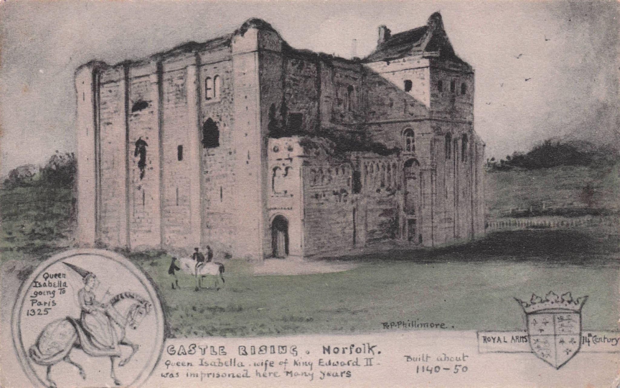 Queen Isabella On Horse Castle Rising Norfolk Phillimore Old Postcard