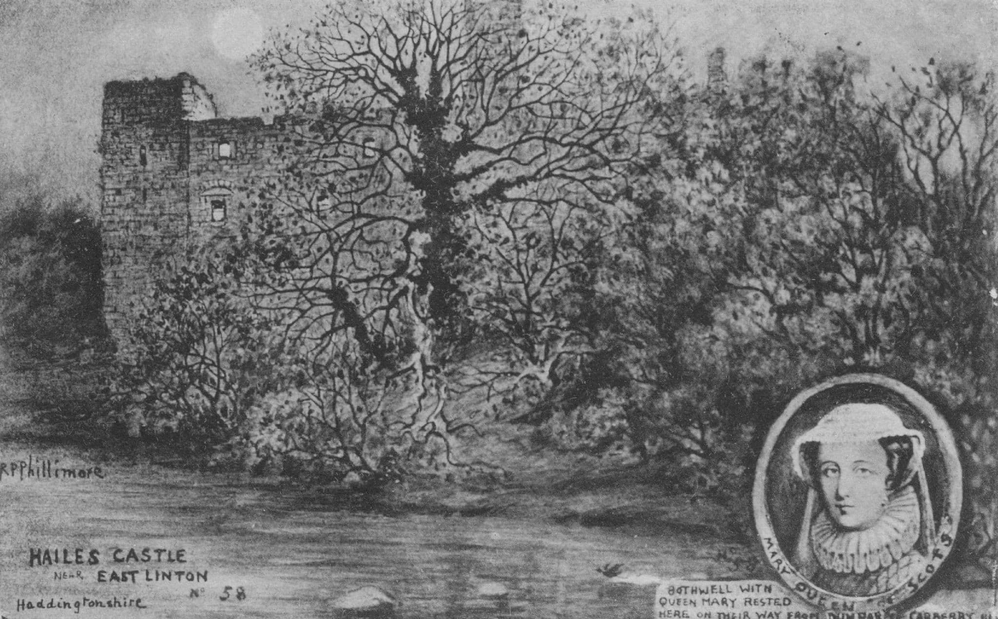 Queen Mary Hailes Castle East Linton Phillimore Rare Old Postcard
