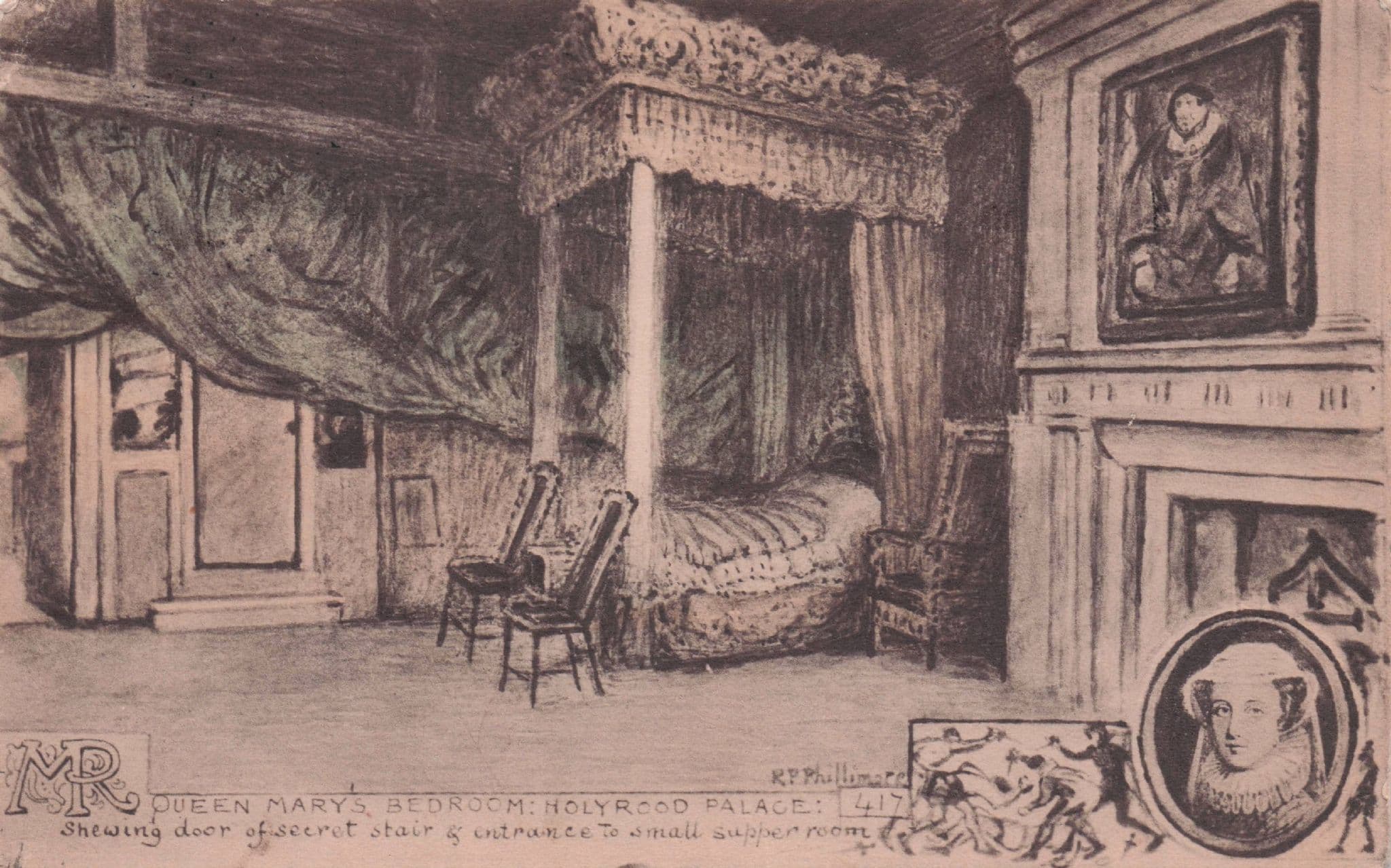 Queen Mary's Bedroom Holyrood Palace Scottish Phillimore Postcard