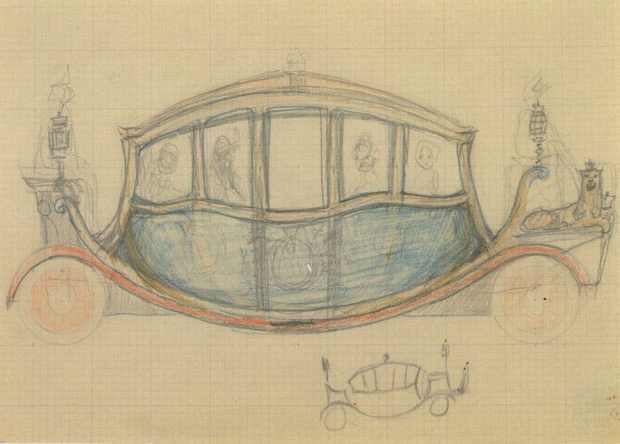 Queen Mary's Dolls House State Coach Carriage Painting Postcard