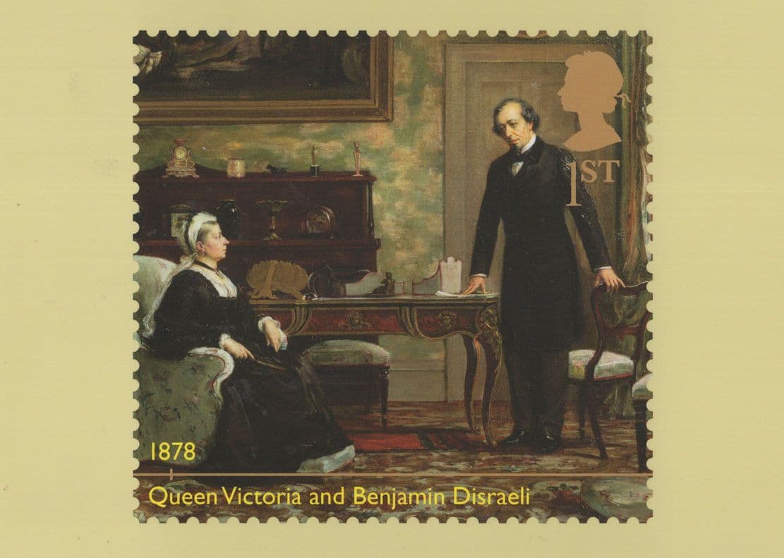 Queen Victoria & Benjamin Disraeli RMPQ Rare Royal Stamp Postcard