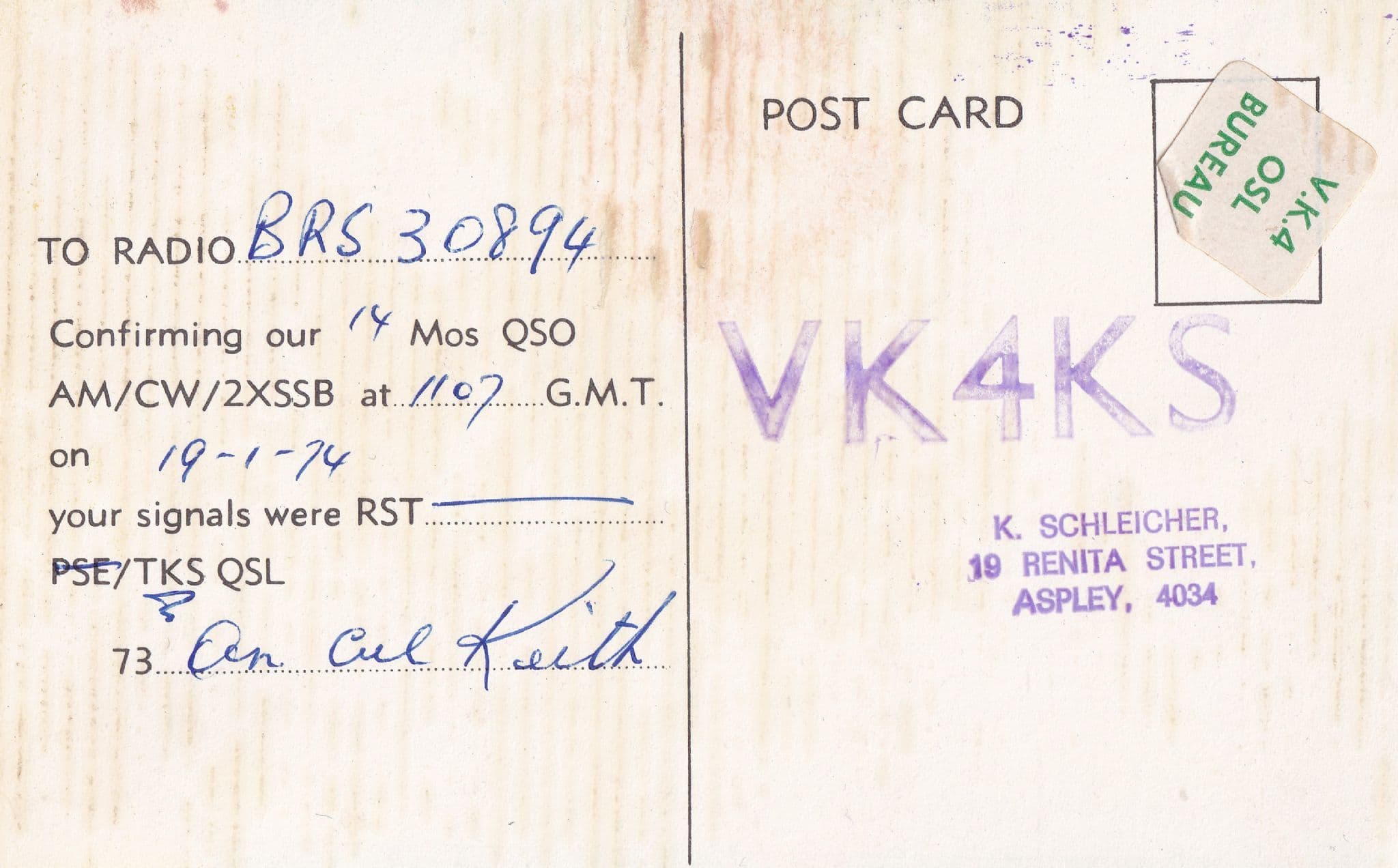 Queensland Australia 1970s QSL Radio Card