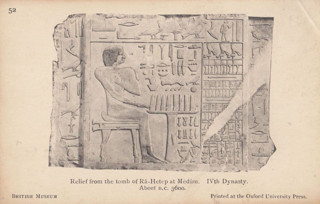 Ra-Hetep Tomb Relief Mural IVth Dynasty London Museum Antique Postcard