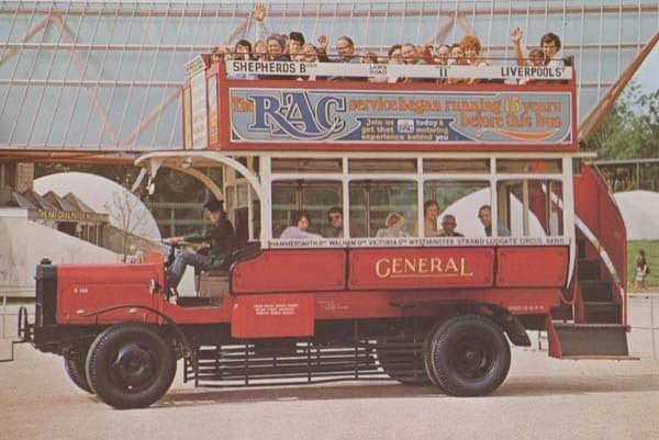 RAC Advertising Double Decker Bus Shepherds Bush London Station Postcard