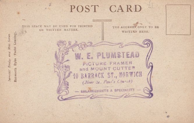 Rackham Boats Norwich Plumstead Picture Framer Advertising Old Postcard