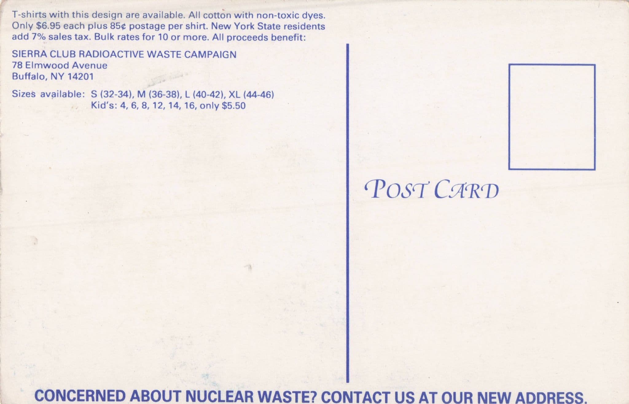 Radioactive Waste Campaign Buffalo Club New York Protest Group Postcard