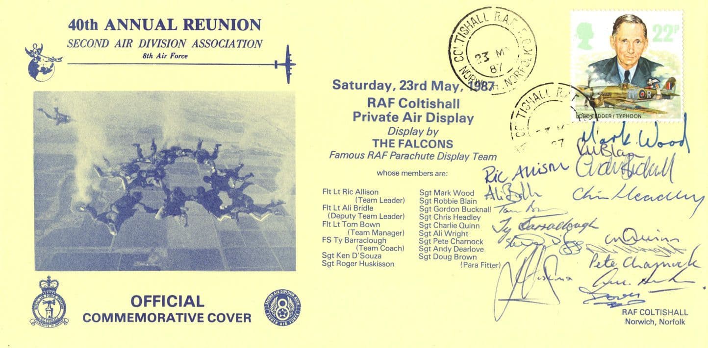 RAF Coltishall Norfolk 14x Parachute Military Hand Signed Reunion FDC