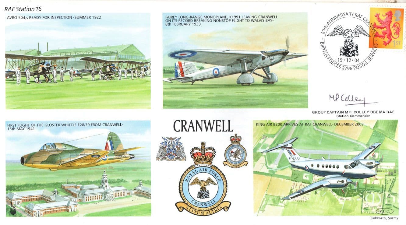 RAF Cranwell Captain MP Colley Station Commander Map LTD TO 80 Hand Signed FDC
