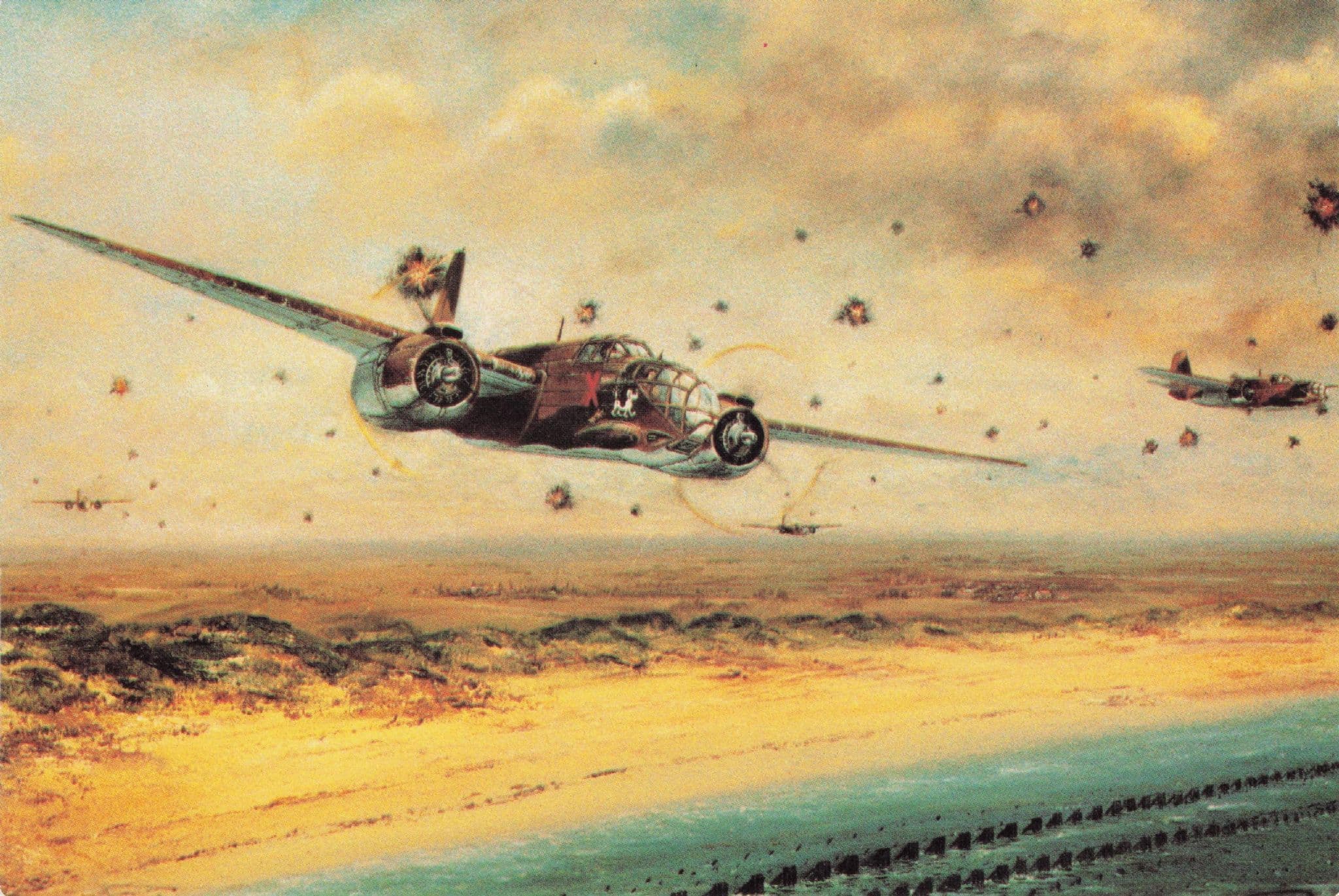 RAF Douglas Bostons Military Plane Dutch Coast WW2 Painting Postcard