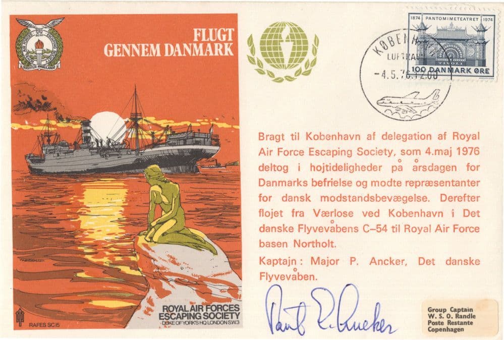 RAF Escaping Society Flukt Gennem Denmark Danish Military Hand Signed Flown FDC