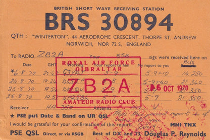 RAF Royal Air Force Gibraltar Military Amateur Radio Club QSL Card