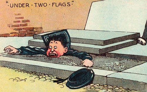 RAF War Navy Military Army Officer Stuck In Cement Pavement Flag Comic Postcard