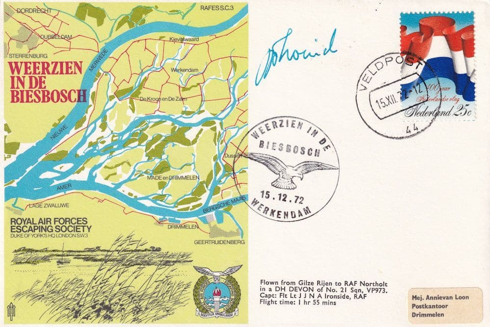 RAF WW2 Escaping Society Weerzien In De Biesbosch Flown RAF Cover Hand Signed FDC