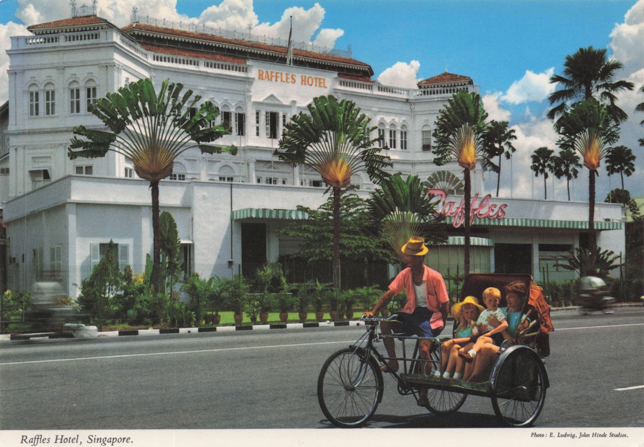 Raffles Hotel Singapore Bicycle OId Bike Riding Postcard