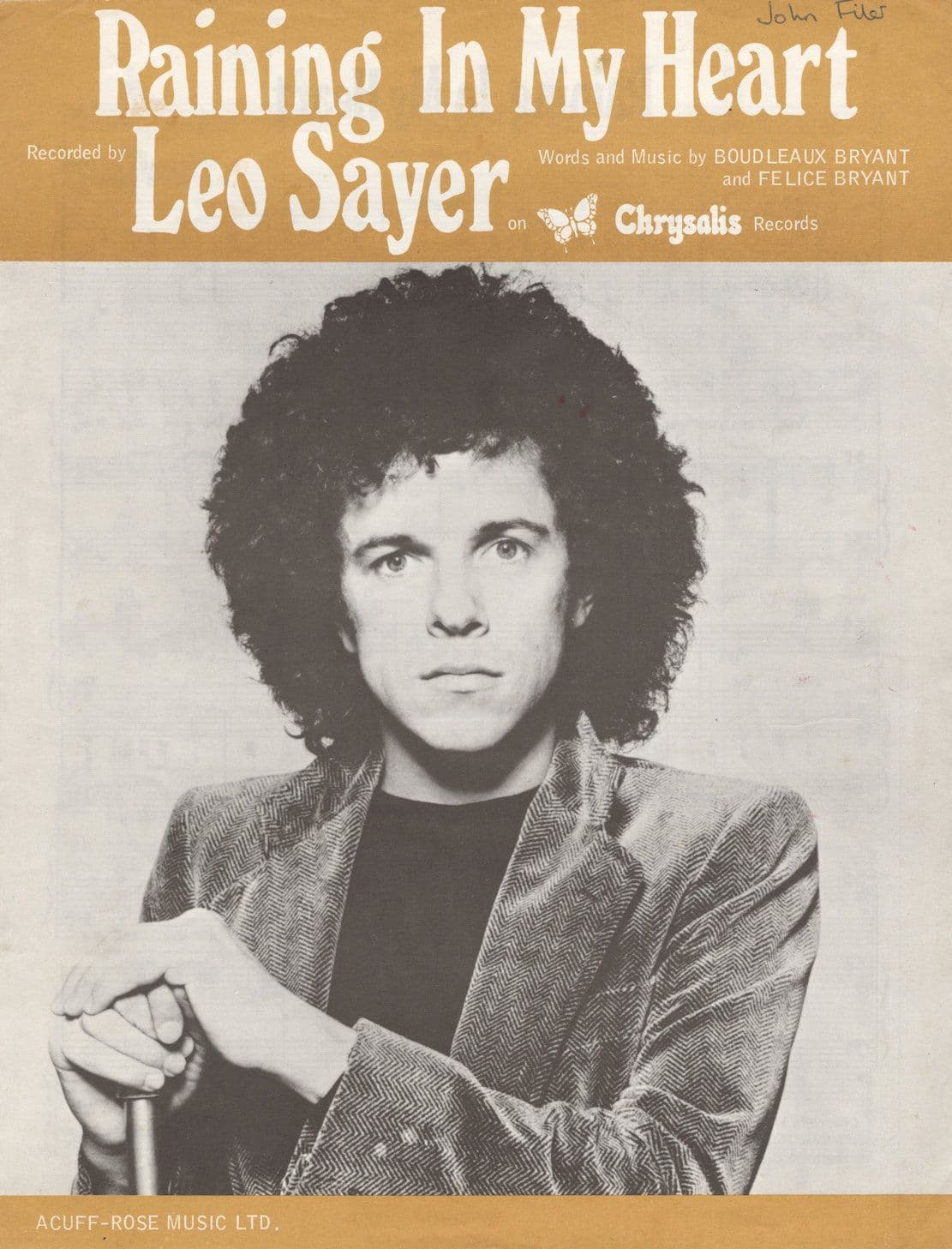 Raining In My Heart Leo Sayer 1970s Chrysalis Sheet Music