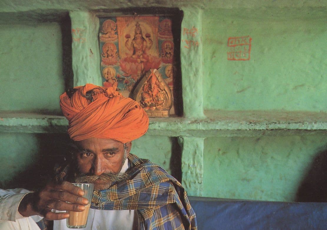 Rajasthan Man Drinking Tea Rare Indian Postcard