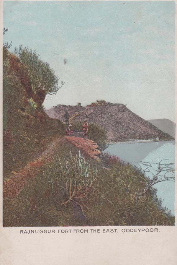 Rajnuggur Fort from East Oodeypoor Indian Mountains Antique Old Postcard
