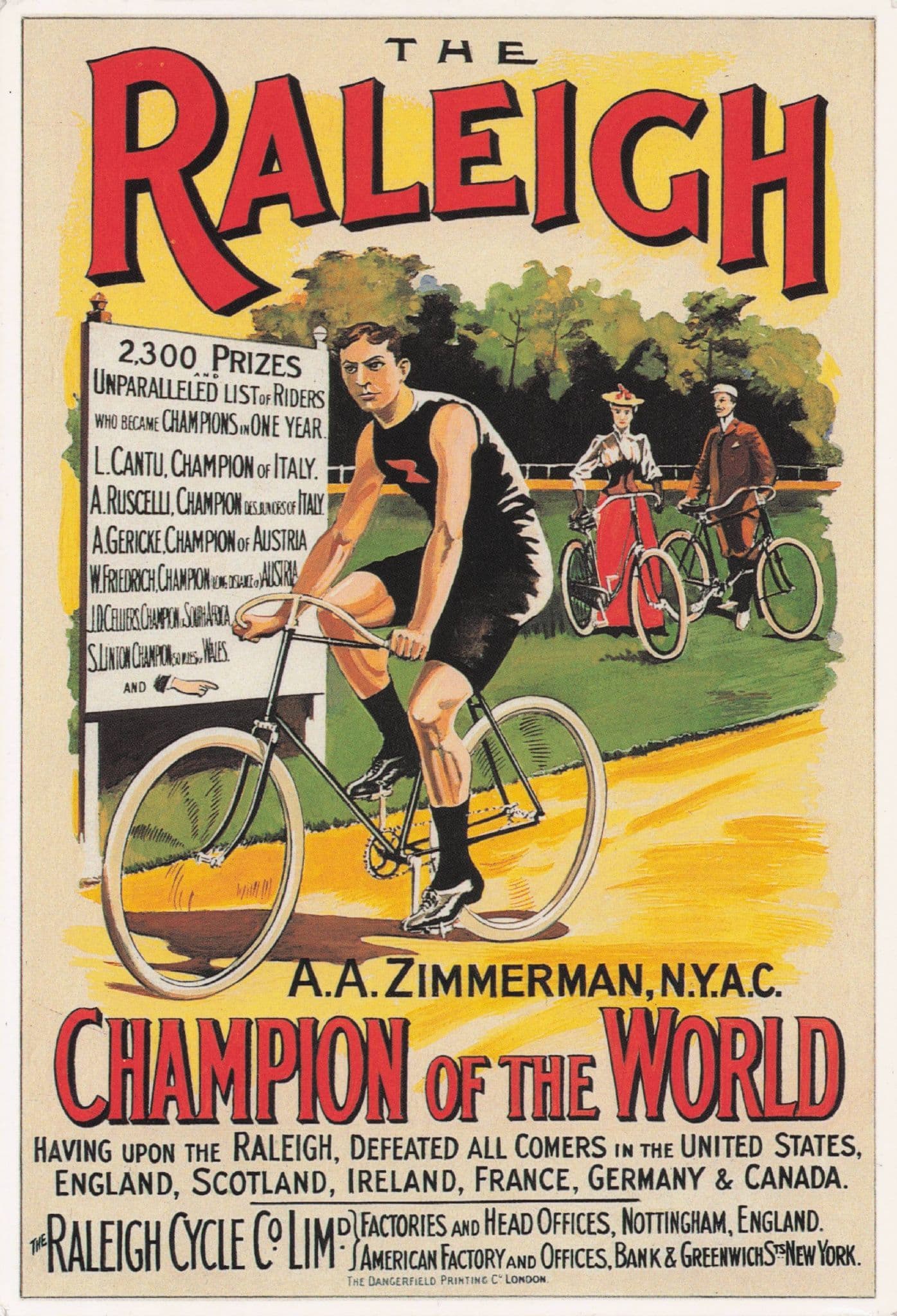 Raleigh Bicycles Bike Race AA Zimmerman Champion Advertising Postcard